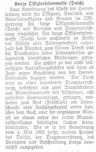 einfrung Heeresdolch 1935